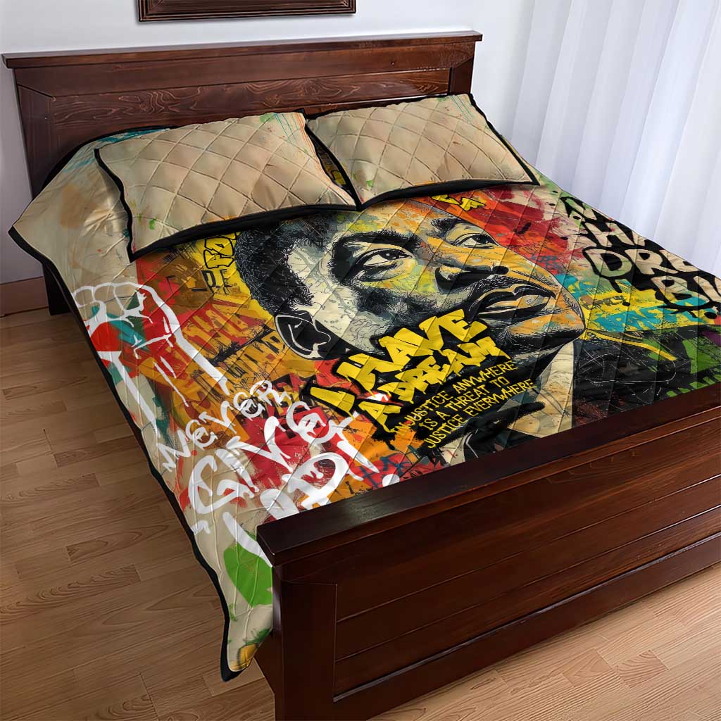 Martin Luther King Graffiti Style Graphic Quilt Bed Set with Colorful Spray Paint Quotes and Crown Detail - Wonder Print Shop