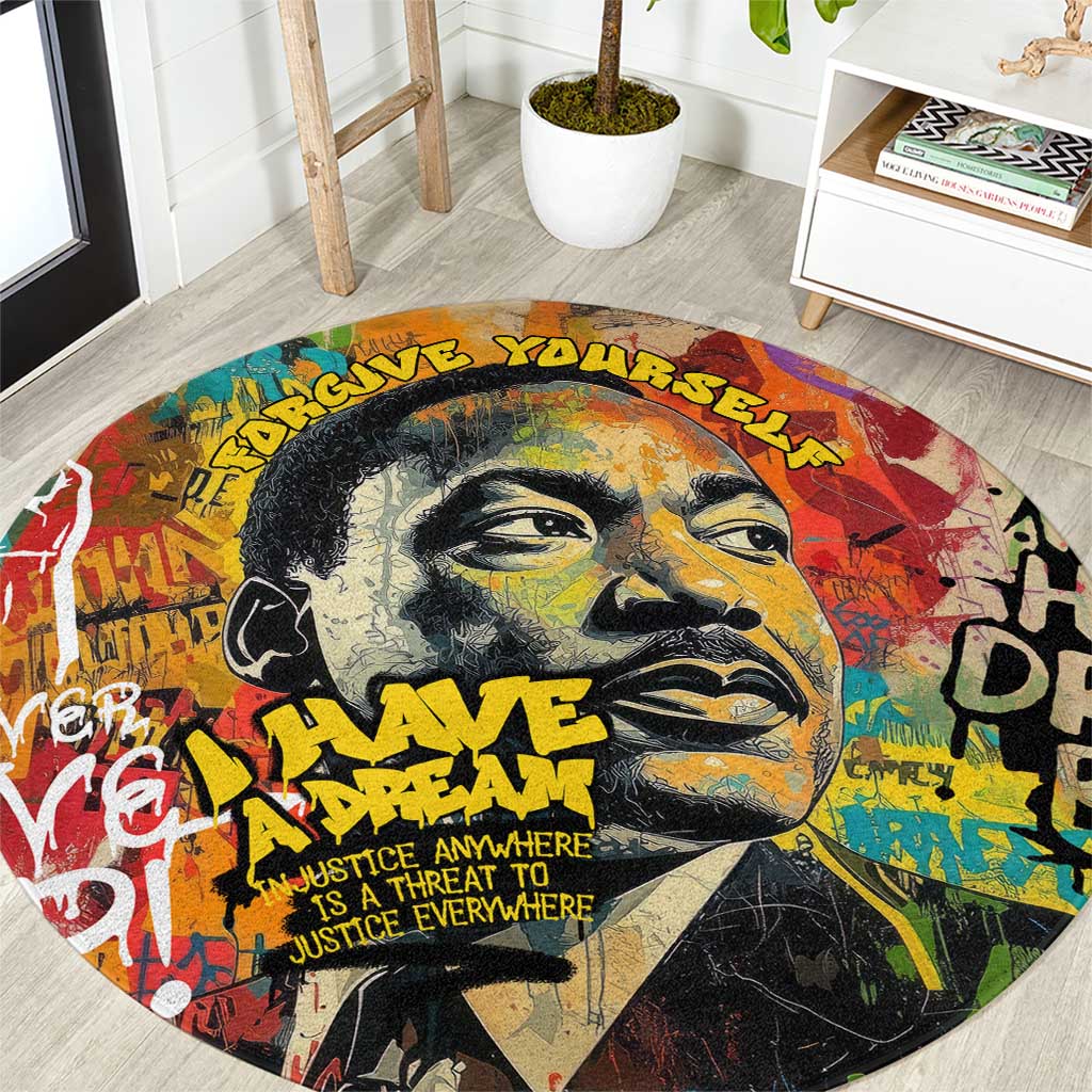 Martin Luther King Graffiti Style Graphic Round Carpet with Colorful Spray Paint Quotes and Crown Detail - Wonder Print Shop
