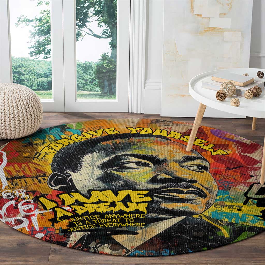 Martin Luther King Graffiti Style Graphic Round Carpet with Colorful Spray Paint Quotes and Crown Detail - Wonder Print Shop