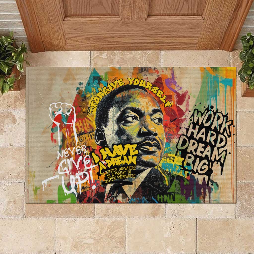 Martin Luther King Graffiti Style Graphic Rubber Doormat with Colorful Spray Paint Quotes and Crown Detail - Wonder Print Shop