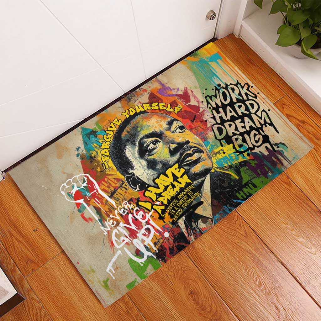 Martin Luther King Graffiti Style Graphic Rubber Doormat with Colorful Spray Paint Quotes and Crown Detail - Wonder Print Shop