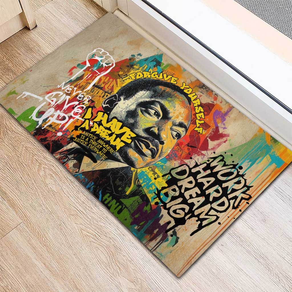 Martin Luther King Graffiti Style Graphic Rubber Doormat with Colorful Spray Paint Quotes and Crown Detail - Wonder Print Shop