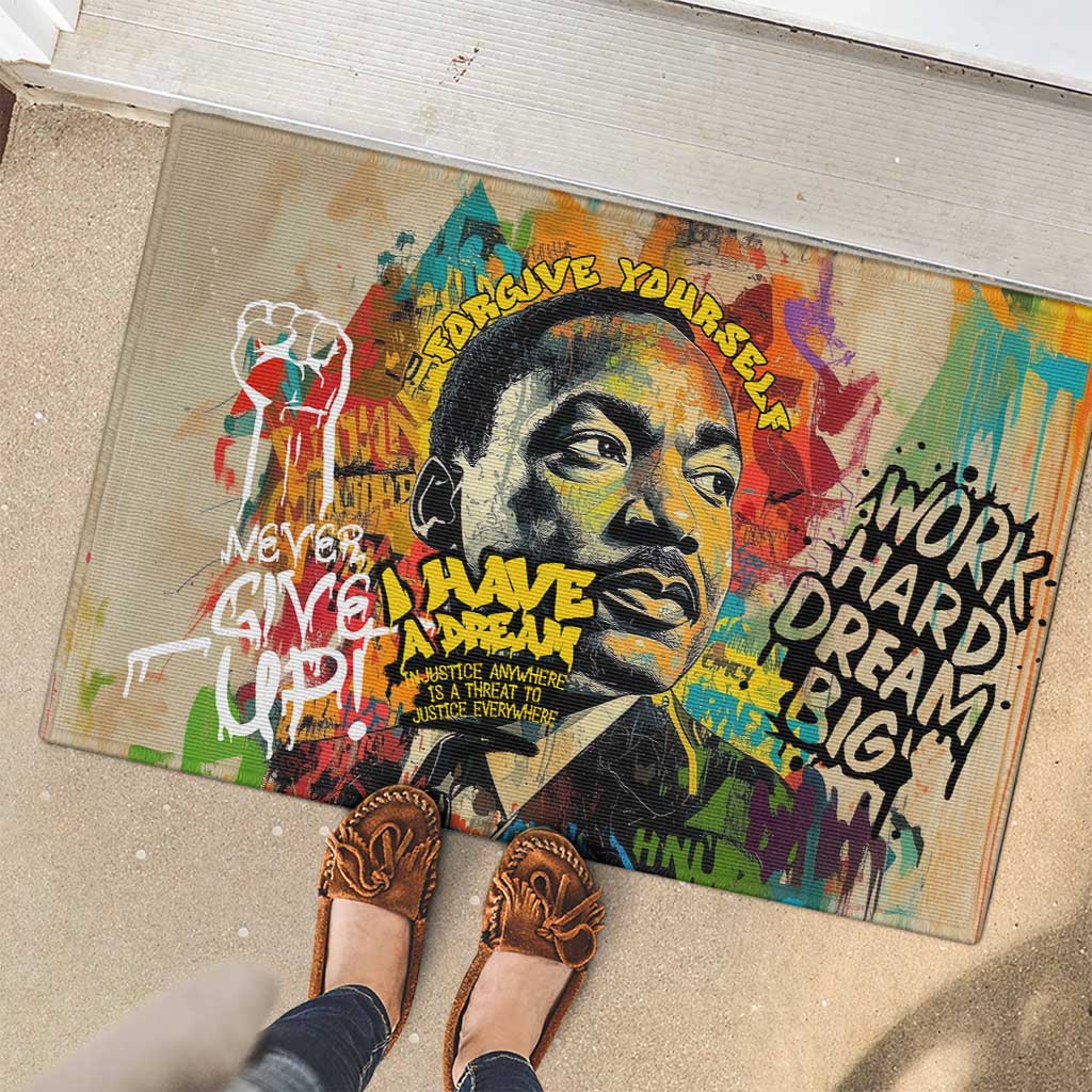 Martin Luther King Graffiti Style Graphic Rubber Doormat with Colorful Spray Paint Quotes and Crown Detail - Wonder Print Shop
