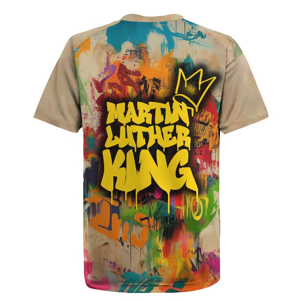 Martin Luther King Graffiti Style Graphic Rugby Jersey with Colorful Spray Paint Quotes and Crown Detail - Wonder Print Shop