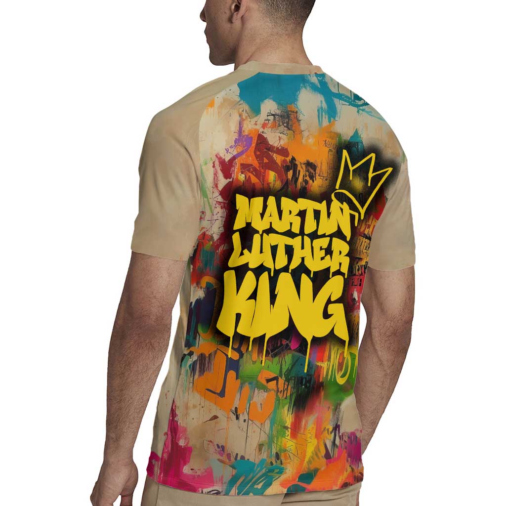 Martin Luther King Graffiti Style Graphic Rugby Jersey with Colorful Spray Paint Quotes and Crown Detail - Wonder Print Shop