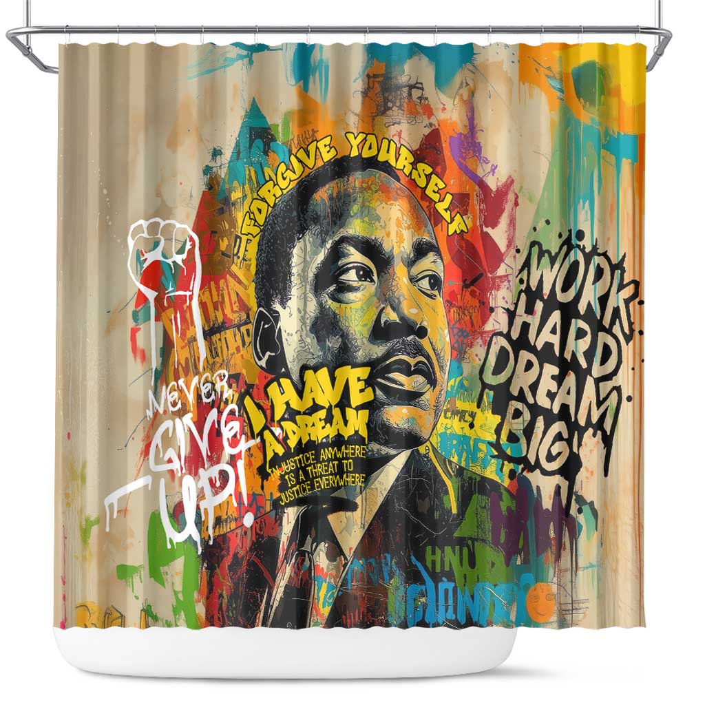 Martin Luther King Graffiti Style Graphic Shower Curtain with Colorful Spray Paint Quotes and Crown Detail - Wonder Print Shop