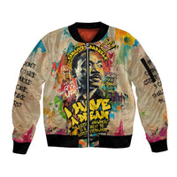 Martin Luther King Graffiti Style Graphic Sleeve Zip Bomber Jacket with Colorful Spray Paint Quotes and Crown Detail - Wonder Print Shop