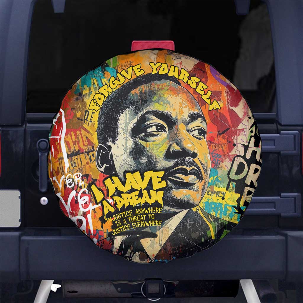 Martin Luther King Graffiti Style Graphic Spare Tire Cover with Colorful Spray Paint Quotes and Crown Detail - Wonder Print Shop