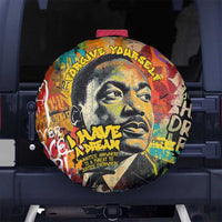 Martin Luther King Graffiti Style Graphic Spare Tire Cover with Colorful Spray Paint Quotes and Crown Detail - Wonder Print Shop