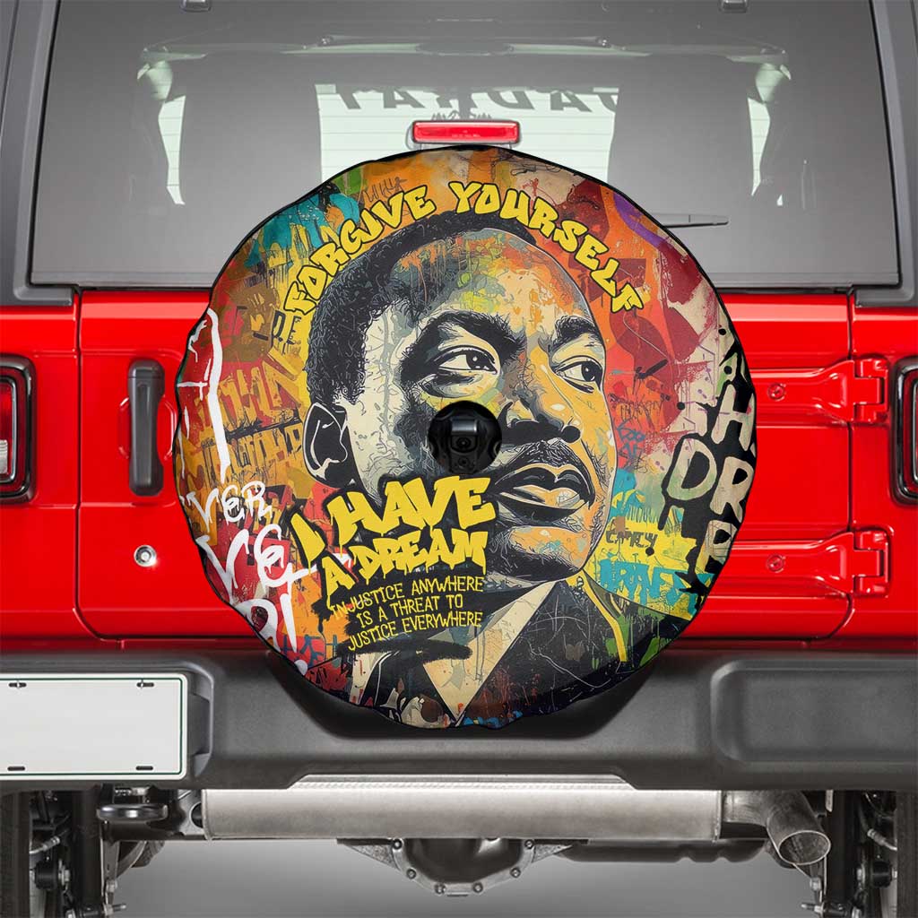 Martin Luther King Graffiti Style Graphic Spare Tire Cover with Colorful Spray Paint Quotes and Crown Detail - Wonder Print Shop