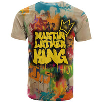 Martin Luther King Graffiti Style Graphic T Shirt with Colorful Spray Paint Quotes and Crown Detail - Wonder Print Shop