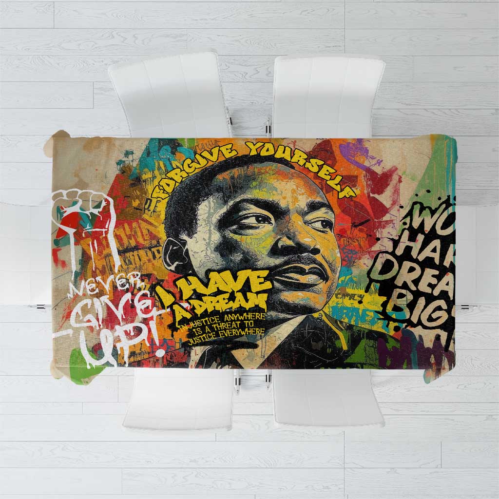 Martin Luther King Graffiti Style Graphic Tablecloth with Colorful Spray Paint Quotes and Crown Detail - Wonder Print Shop