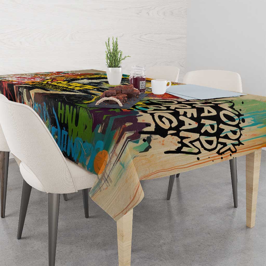 Martin Luther King Graffiti Style Graphic Tablecloth with Colorful Spray Paint Quotes and Crown Detail - Wonder Print Shop