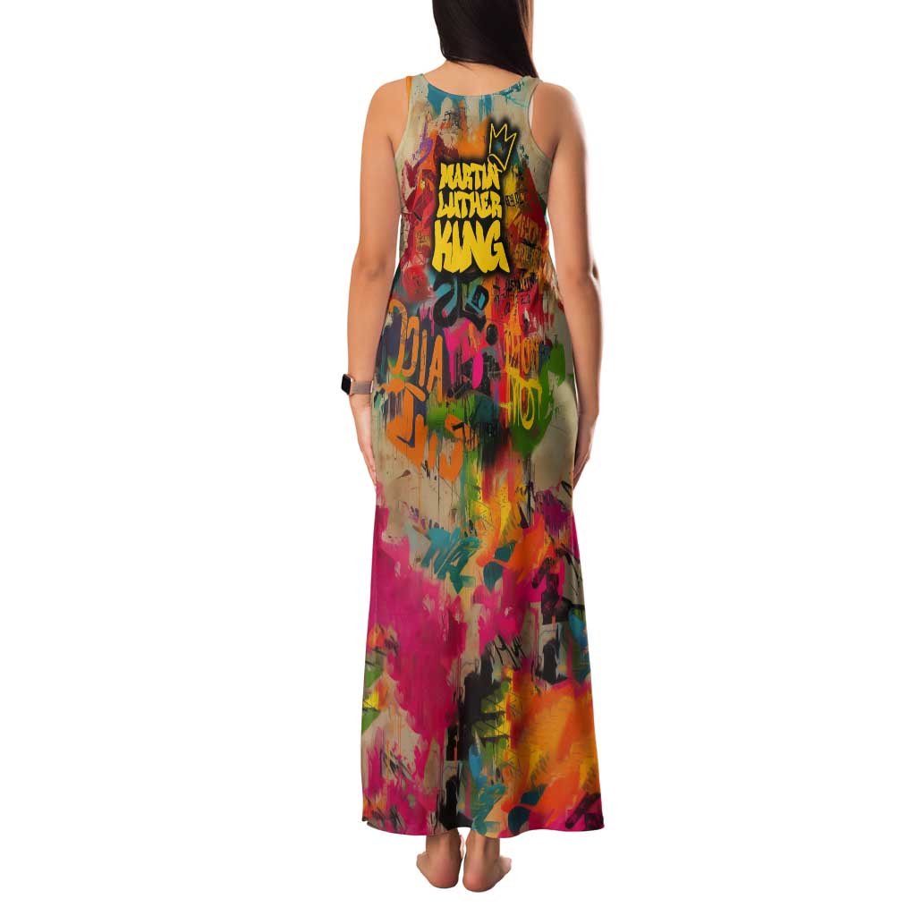 Martin Luther King Graffiti Style Graphic Tank Maxi Dress with Colorful Spray Paint Quotes and Crown Detail - Wonder Print Shop