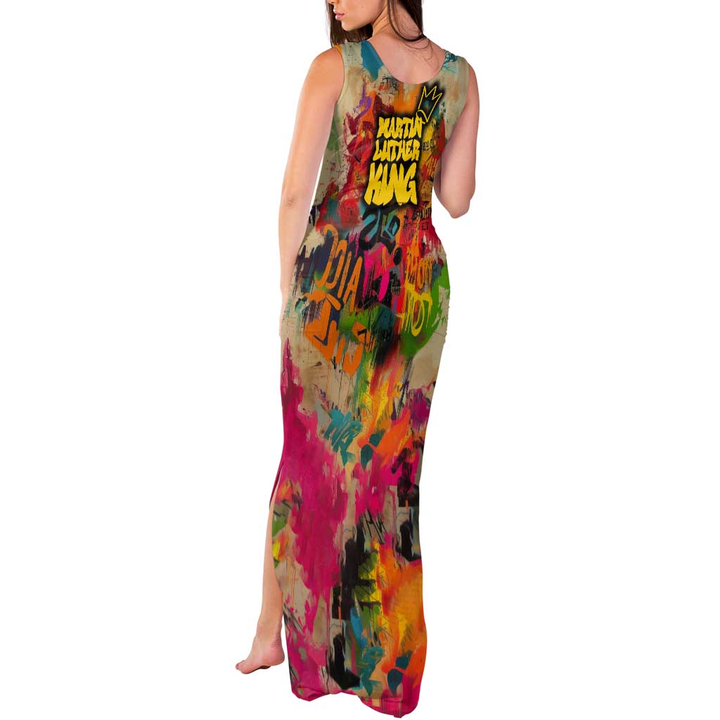 Martin Luther King Graffiti Style Graphic Tank Maxi Dress with Colorful Spray Paint Quotes and Crown Detail - Wonder Print Shop