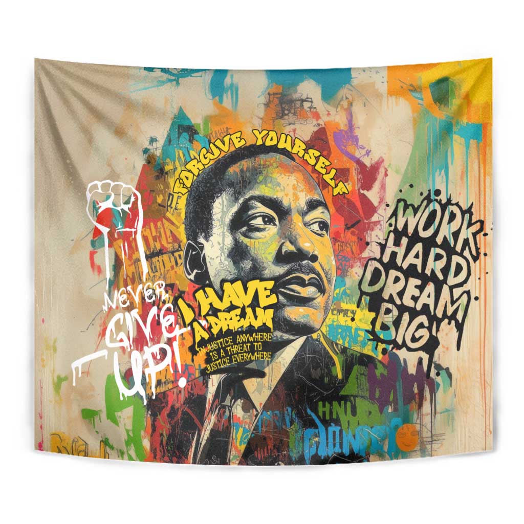 Martin Luther King Graffiti Style Graphic Tapestry with Colorful Spray Paint Quotes and Crown Detail - Wonder Print Shop