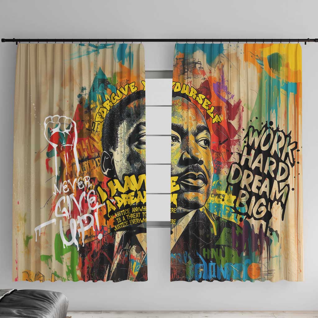 Martin Luther King Graffiti Style Graphic Window Curtain with Colorful Spray Paint Quotes and Crown Detail - Wonder Print Shop