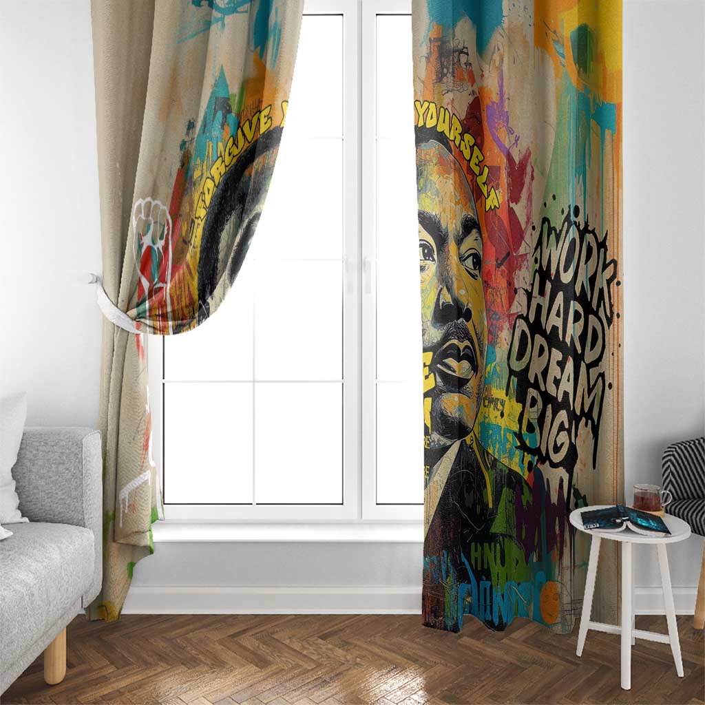 Martin Luther King Graffiti Style Graphic Window Curtain with Colorful Spray Paint Quotes and Crown Detail - Wonder Print Shop