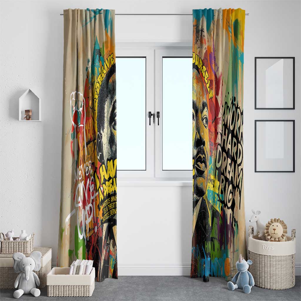 Martin Luther King Graffiti Style Graphic Window Curtain with Colorful Spray Paint Quotes and Crown Detail - Wonder Print Shop