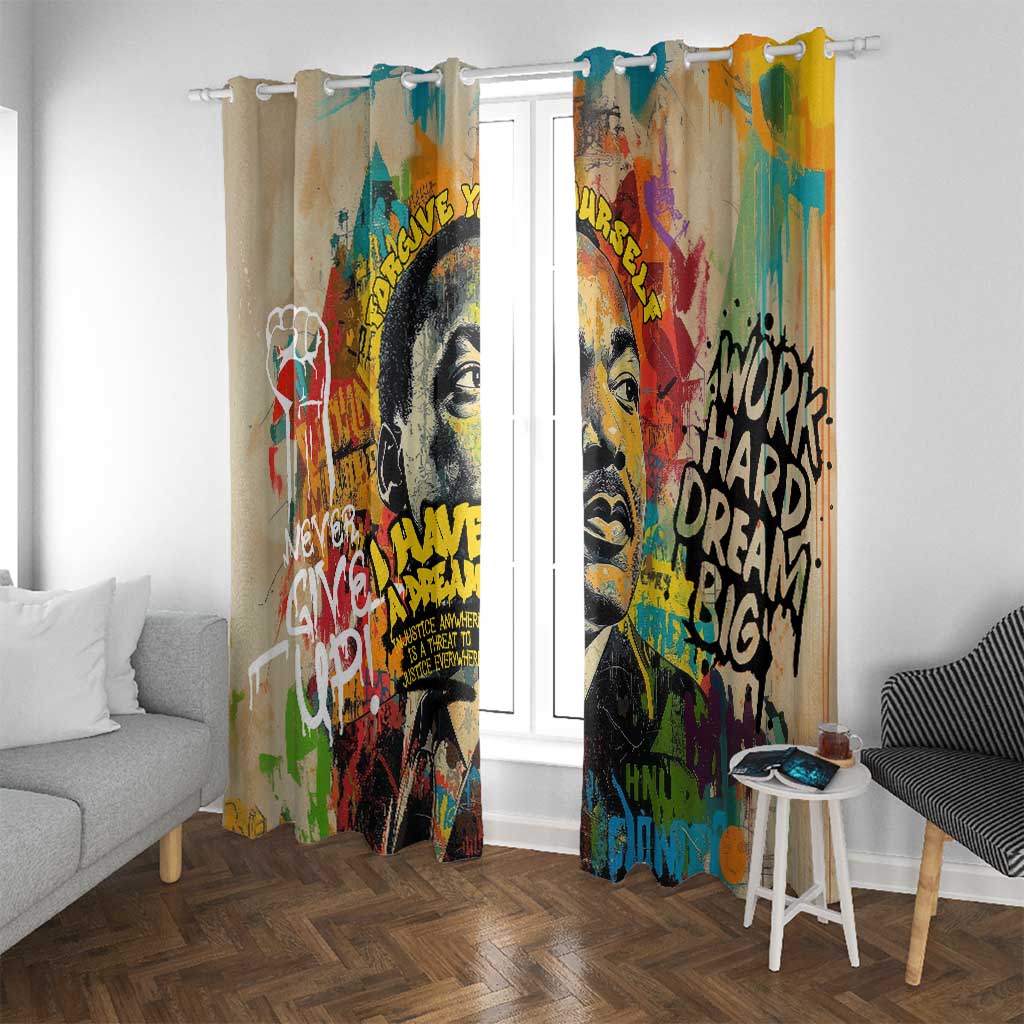 Martin Luther King Graffiti Style Graphic Window Curtain with Colorful Spray Paint Quotes and Crown Detail - Wonder Print Shop
