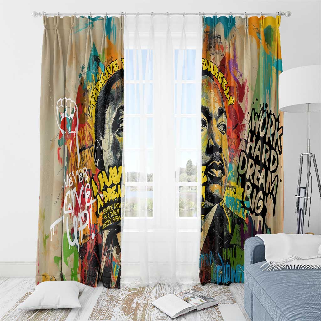 Martin Luther King Graffiti Style Graphic Window Curtain with Colorful Spray Paint Quotes and Crown Detail - Wonder Print Shop