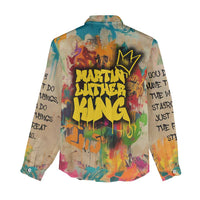 Martin Luther King Graffiti Style Graphic Women Casual Shirt with Colorful Spray Paint Quotes and Crown Detail - Wonder Print Shop