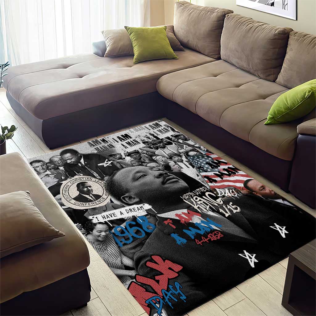 Martin Luther King Day Tribute Area Rug Civil Rights Collage and Classic American Street Graffiti Colors - Wonder Print Shop