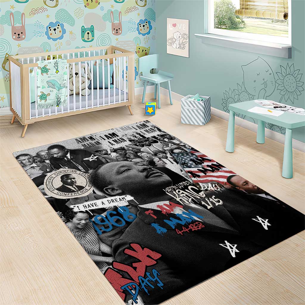 Martin Luther King Day Tribute Area Rug Civil Rights Collage and Classic American Street Graffiti Colors - Wonder Print Shop