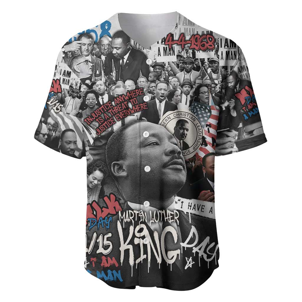 Martin Luther King Day Tribute Baseball Jersey Civil Rights Collage and Classic American Street Graffiti Colors - Wonder Print Shop