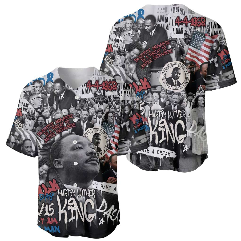 Martin Luther King Day Tribute Baseball Jersey Civil Rights Collage and Classic American Street Graffiti Colors - Wonder Print Shop