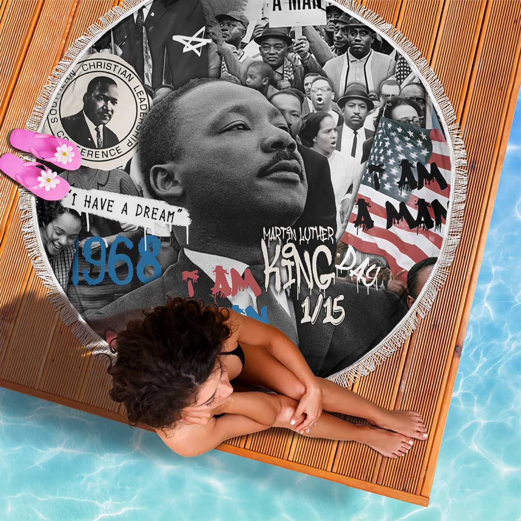 Martin Luther King Day Tribute Beach Blanket Civil Rights Collage and Classic American Street Graffiti Colors - Wonder Print Shop