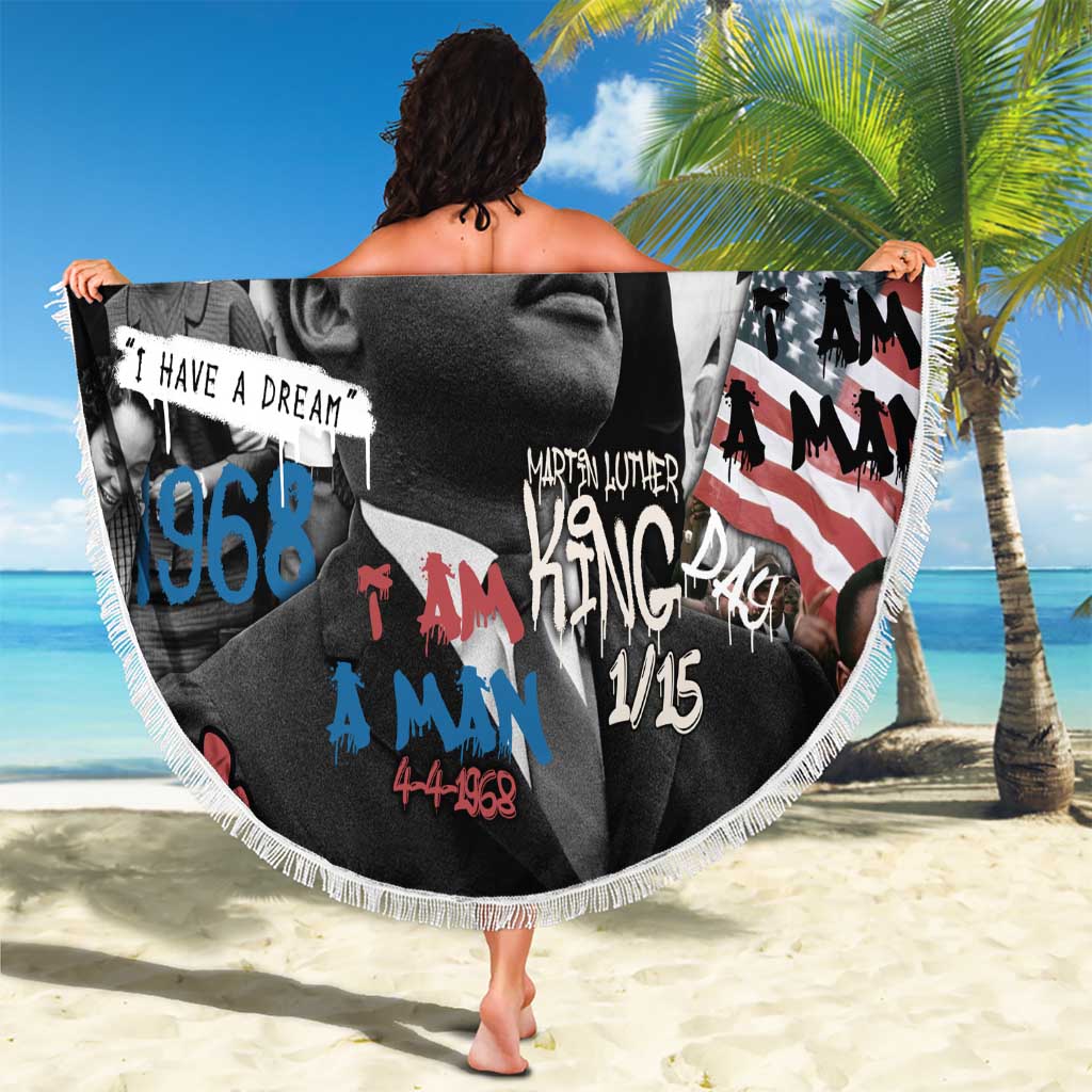 Martin Luther King Day Tribute Beach Blanket Civil Rights Collage and Classic American Street Graffiti Colors - Wonder Print Shop