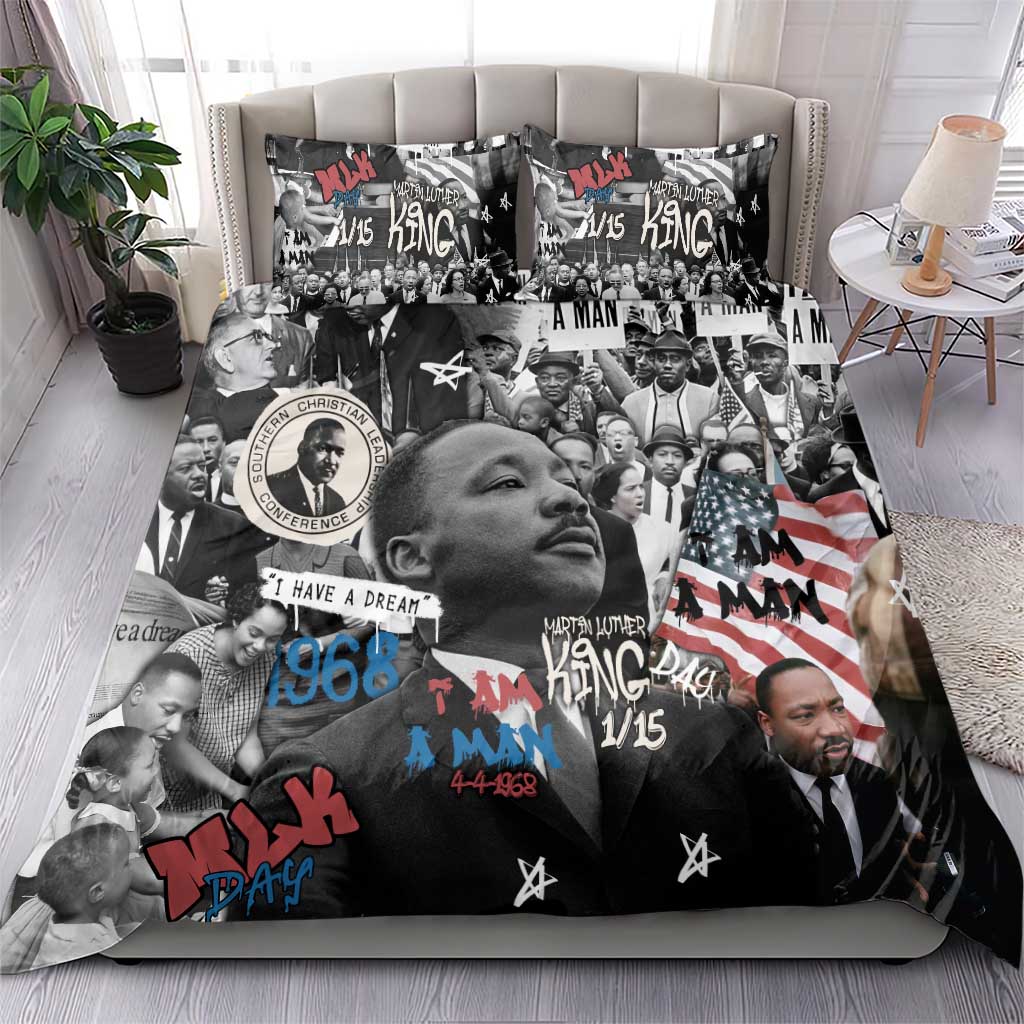 Martin Luther King Day Tribute Bedding Set Civil Rights Collage and Classic American Street Graffiti Colors - Wonder Print Shop