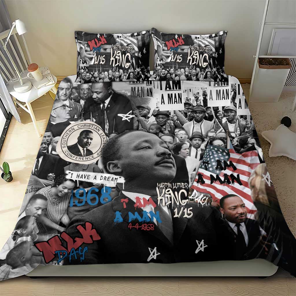 Martin Luther King Day Tribute Bedding Set Civil Rights Collage and Classic American Street Graffiti Colors - Wonder Print Shop