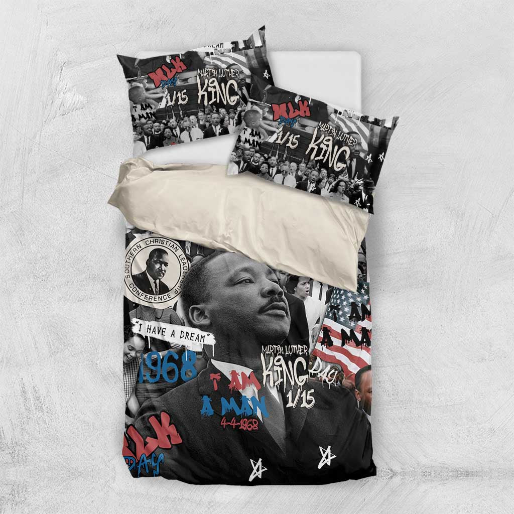 Martin Luther King Day Tribute Bedding Set Civil Rights Collage and Classic American Street Graffiti Colors - Wonder Print Shop