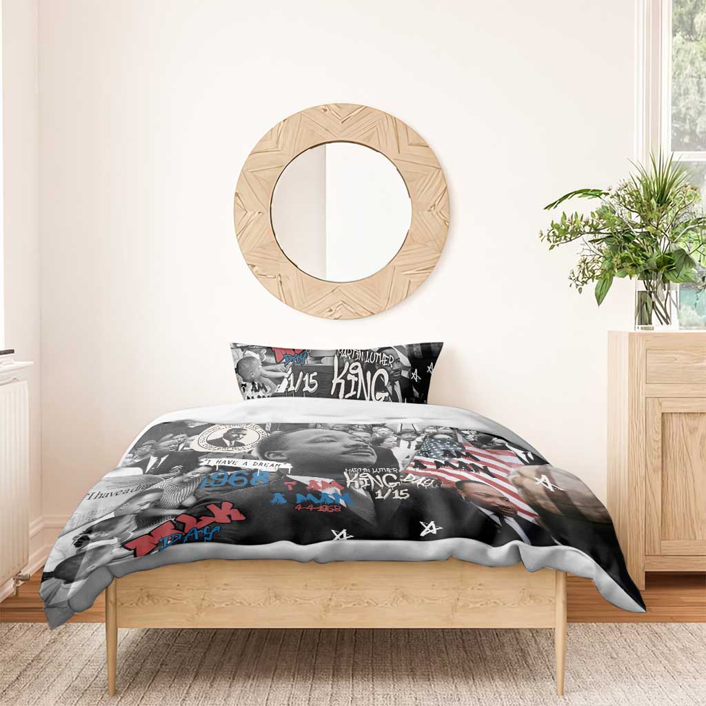 Martin Luther King Day Tribute Bedding Set Civil Rights Collage and Classic American Street Graffiti Colors - Wonder Print Shop