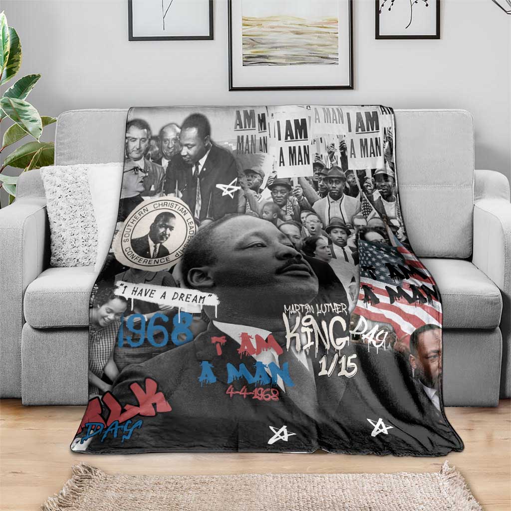 Martin Luther King Day Tribute Blanket Civil Rights Collage and Classic American Street Graffiti Colors - Wonder Print Shop