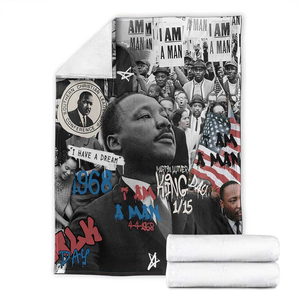 Martin Luther King Day Tribute Blanket Civil Rights Collage and Classic American Street Graffiti Colors - Wonder Print Shop
