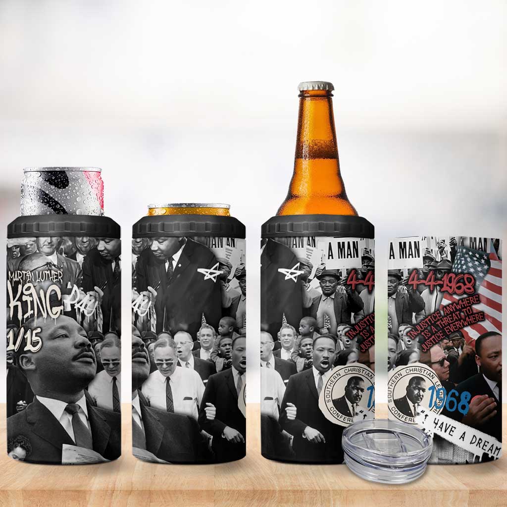 Martin Luther King Day Tribute 4 in 1 Can Cooler Tumbler Civil Rights Collage and Classic American Street Graffiti Colors - Wonder Print Shop