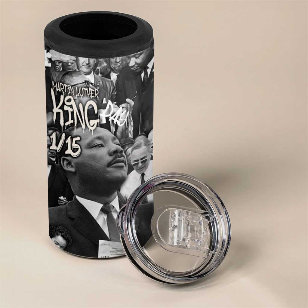 Martin Luther King Day Tribute 4 in 1 Can Cooler Tumbler Civil Rights Collage and Classic American Street Graffiti Colors - Wonder Print Shop
