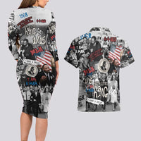 Martin Luther King Day Tribute Couples Matching Long Sleeve Bodycon Dress and Hawaiian Shirt Civil Rights Collage and Classic American Street Graffiti Colors - Wonder Print Shop