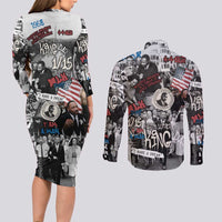Martin Luther King Day Tribute Couples Matching Long Sleeve Bodycon Dress and Long Sleeve Button Shirt Civil Rights Collage and Classic American Street Graffiti Colors - Wonder Print Shop