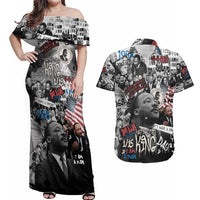 Martin Luther King Day Tribute Couples Matching Off Shoulder Maxi Dress and Hawaiian Shirt Civil Rights Collage and Classic American Street Graffiti Colors - Wonder Print Shop