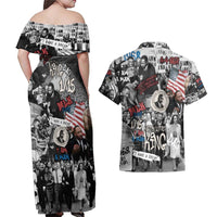 Martin Luther King Day Tribute Couples Matching Off Shoulder Maxi Dress and Hawaiian Shirt Civil Rights Collage and Classic American Street Graffiti Colors - Wonder Print Shop