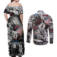 Martin Luther King Day Tribute Couples Matching Off Shoulder Maxi Dress and Long Sleeve Button Shirt Civil Rights Collage and Classic American Street Graffiti Colors - Wonder Print Shop