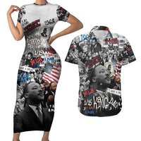 Martin Luther King Day Tribute Couples Matching Short Sleeve Bodycon Dress and Hawaiian Shirt Civil Rights Collage and Classic American Street Graffiti Colors - Wonder Print Shop