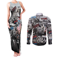 Martin Luther King Day Tribute Couples Matching Tank Maxi Dress and Long Sleeve Button Shirt Civil Rights Collage and Classic American Street Graffiti Colors - Wonder Print Shop