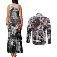 Martin Luther King Day Tribute Couples Matching Tank Maxi Dress and Long Sleeve Button Shirt Civil Rights Collage and Classic American Street Graffiti Colors - Wonder Print Shop