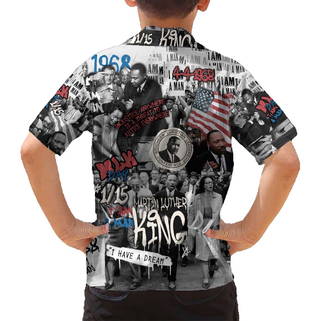 Martin Luther King Day Tribute Family Matching Long Sleeve Bodycon Dress and Hawaiian Shirt Civil Rights Collage and Classic American Street Graffiti Colors - Wonder Print Shop