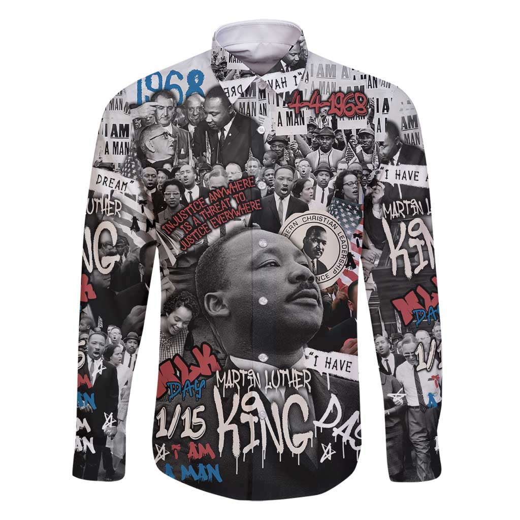 Martin Luther King Day Tribute Family Matching Long Sleeve Bodycon Dress and Hawaiian Shirt Civil Rights Collage and Classic American Street Graffiti Colors - Wonder Print Shop